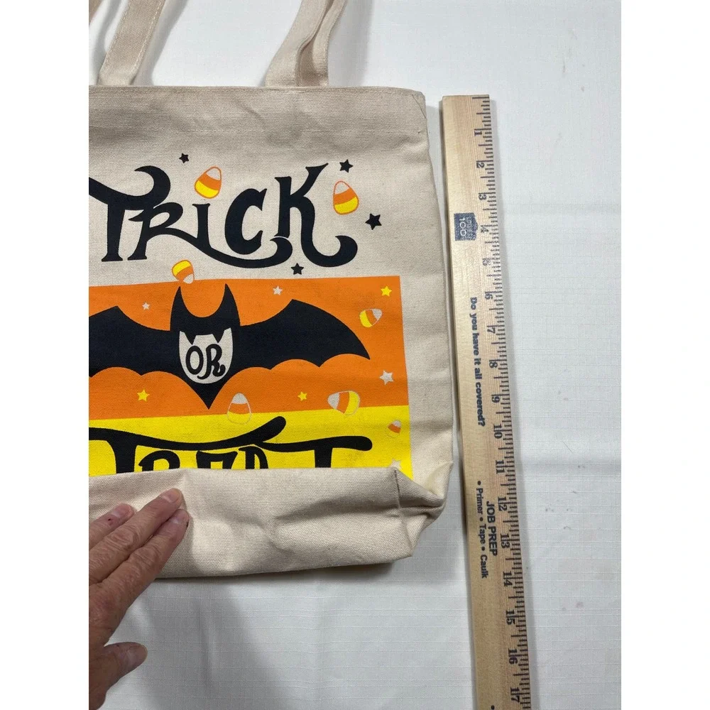 Fun painted Halloween Trick or Treat Tote Bag‎ Candy Corn Bat Graphic